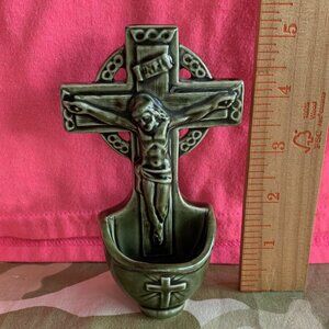Knock Pottery - Ireland Vintage Wall Mount Ceramic Crucifix Holy Water Holder